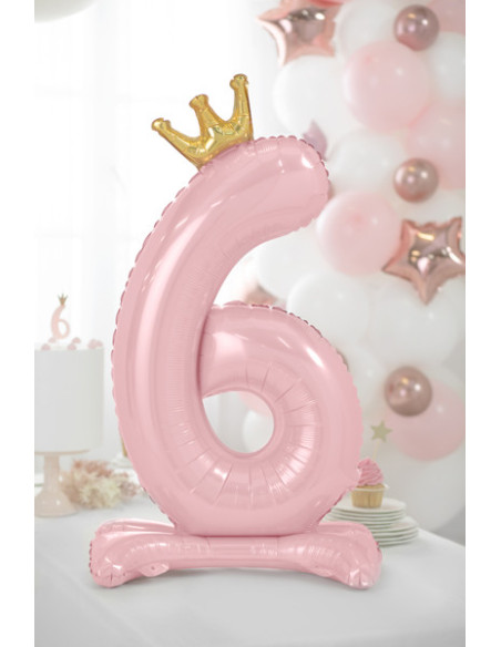 Stojący balon foliowy cyfra ''6'', 84 cm, jasny różowy
