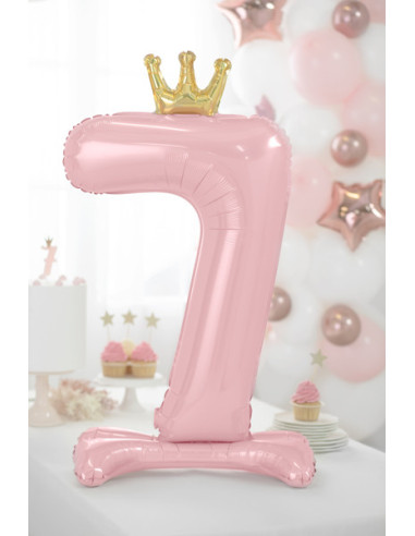 Stojący balon foliowy cyfra ''7'', 84 cm, jasny różowy
