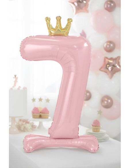 Stojący balon foliowy cyfra ''7'', 84 cm, jasny różowy