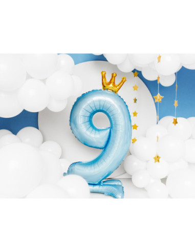 Stojący balon foliowy cyfra ''9'', 84 cm, błękit