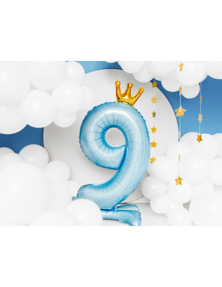 Stojący balon foliowy cyfra ''9'', 84 cm, błękit
