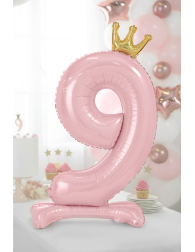 Stojący balon foliowy cyfra ''9'', 84 cm, jasny różowy