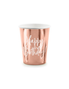 Kubeczki Happy Birthday!, różowe złoto, 260ml (1 op. / 6 szt.)