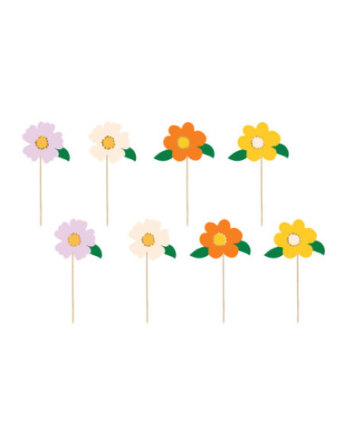 Toppery na tort Kwiaty, mix, 13 cm (1 op. / 8 szt.)