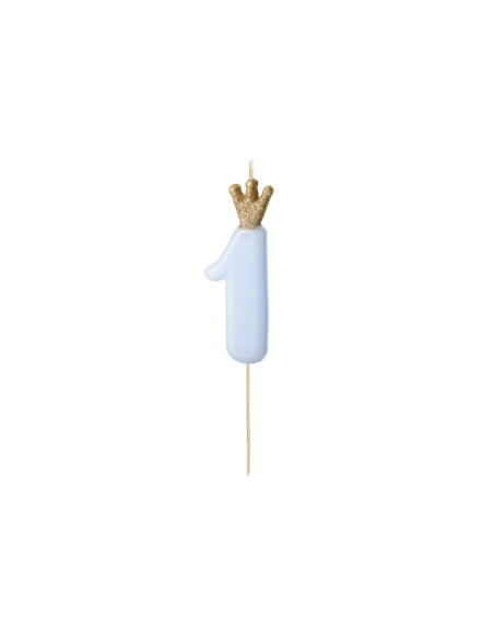 Świeczka urodzinowa Cyferka 1,  jasny niebieski, 9.5cm