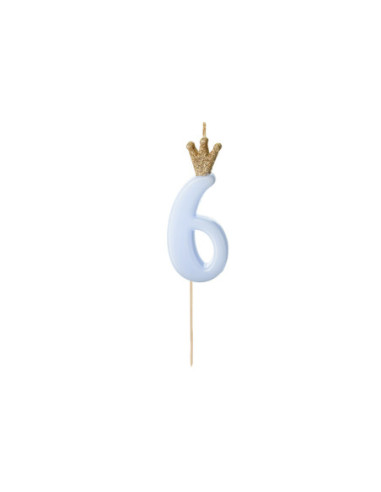 Świeczka urodzinowa Cyferka 6,  jasny niebieski, 9.5cm
