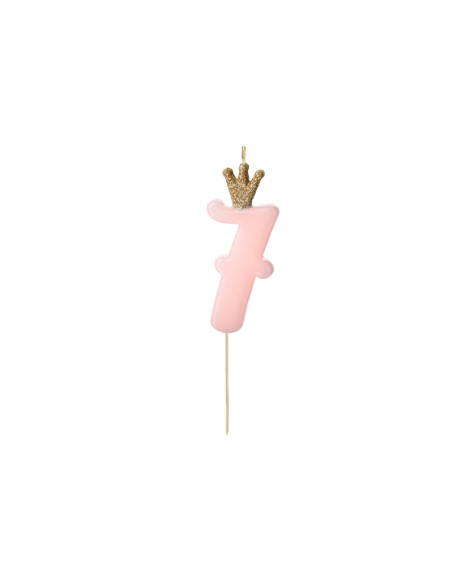 Świeczka urodzinowa Cyferka 7,  jasny różowy, 9.5cm