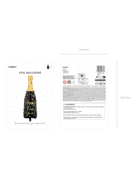 Balon foliowy Butelka Happy New Year, 39,5x98 cm, mix