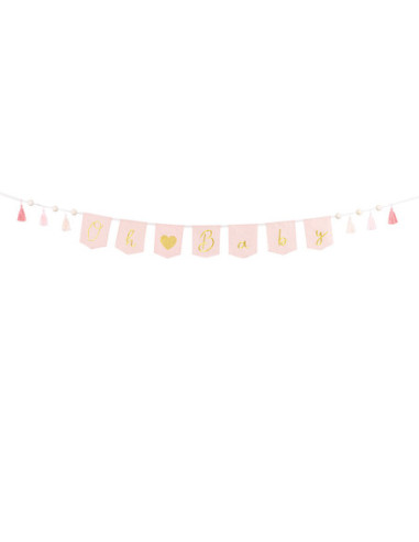 Baner Oh baby z frędzlami, 2.5 m, jasny różowy