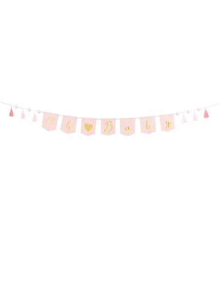 Baner Oh baby z frędzlami, 2.5 m, jasny różowy
