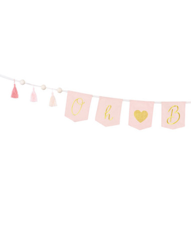 Baner Oh baby z frędzlami, 2.5 m, jasny różowy