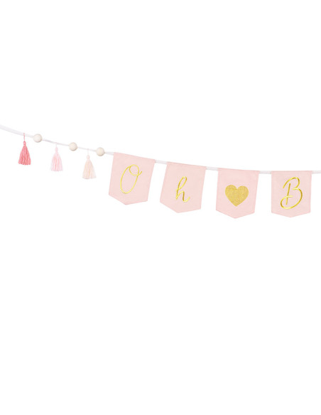 Baner Oh baby z frędzlami, 2.5 m, jasny różowy