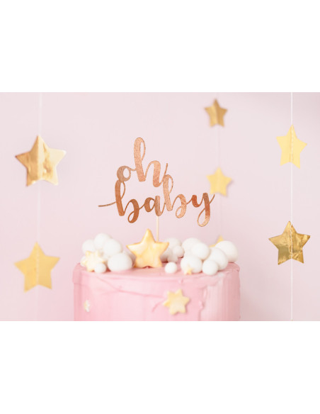 Topper na tort Oh baby, różowe złoto, 25 cm