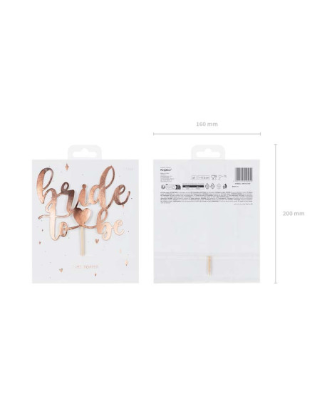 Topper Bride to be, 17.5 cm, różowe złoto