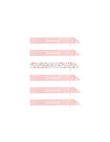 Szarfy Bride to be i Bridesmaid, mix, 76cm (1 op. / 6 szt.)
