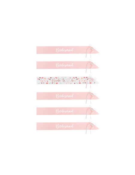 Szarfy Bride to be i Bridesmaid, mix, 76cm (1 op. / 6 szt.)