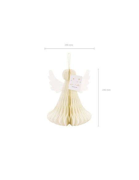 Dekoracja papierowa honeycomb Aniołek, kość słoniowa, 24 cm
