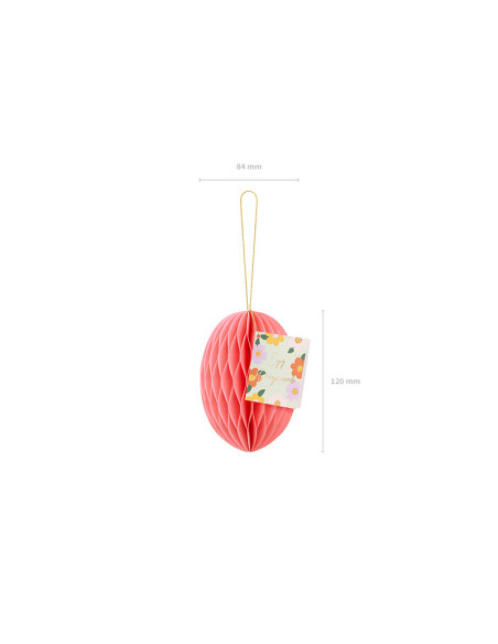Dekoracja papierowa honeycomb Jajko, różowy, 12 cm