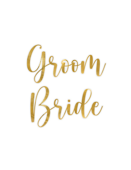 Naklejki na kieliszki ''Bride & Groom'', złoty (1 op. / 2 szt.)