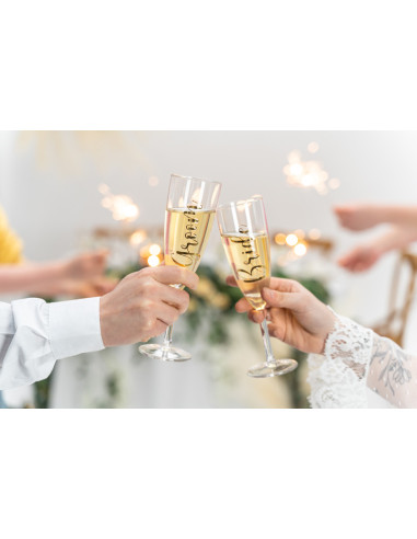 Naklejki na kieliszki ''Bride & Groom'', złoty (1 op. / 2 szt.)