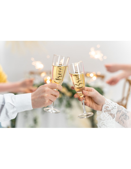 Naklejki na kieliszki ''Bride & Groom'', złoty (1 op. / 2 szt.)