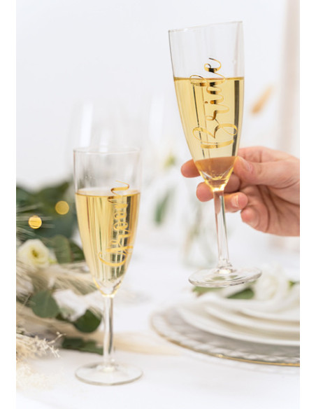 Naklejki na kieliszki ''Bride & Groom'', złoty (1 op. / 2 szt.)