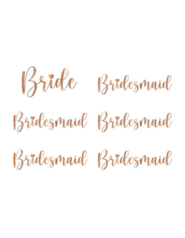 Naklejki na kieliszki ''Bride & Bridesmaid'', różowe złoto (1 op. / 6 szt.)