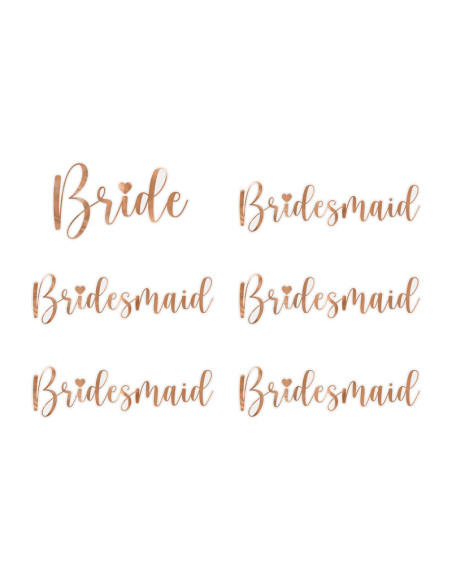 Naklejki na kieliszki ''Bride & Bridesmaid'', różowe złoto (1 op. / 6 szt.)