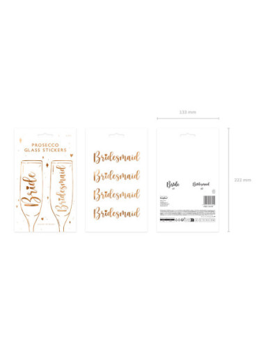 Naklejki na kieliszki ''Bride & Bridesmaid'', różowe złoto (1 op. / 6 szt.)