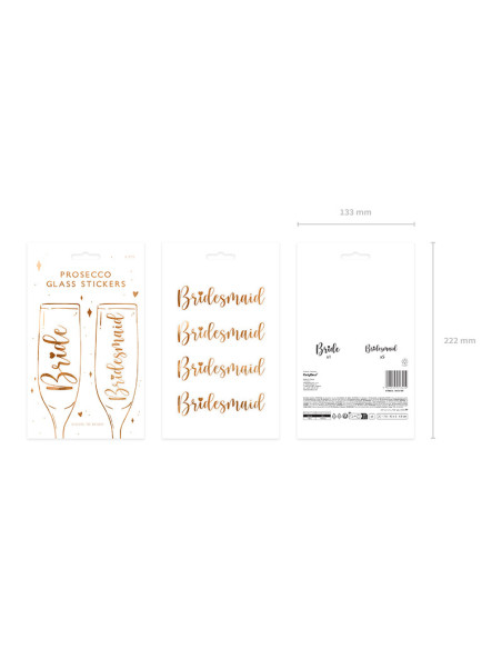 Naklejki na kieliszki ''Bride & Bridesmaid'', różowe złoto (1 op. / 6 szt.)