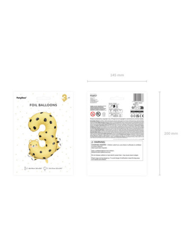 Balon foliowy Cyfra 3 - Gepard, 72.5x109 cm, mix