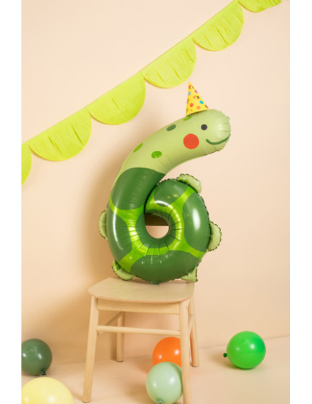 Balon foliowy Cyfra 6 - Żółw, 75x96 cm, mix