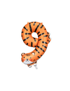 Balon foliowy Cyfra 9 - Tygrys, 64x87 cm, mix