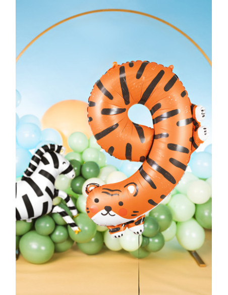 Balon foliowy Cyfra 9 - Tygrys, 64x87 cm, mix