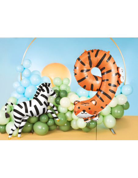 Balon foliowy Cyfra 9 - Tygrys, 64x87 cm, mix