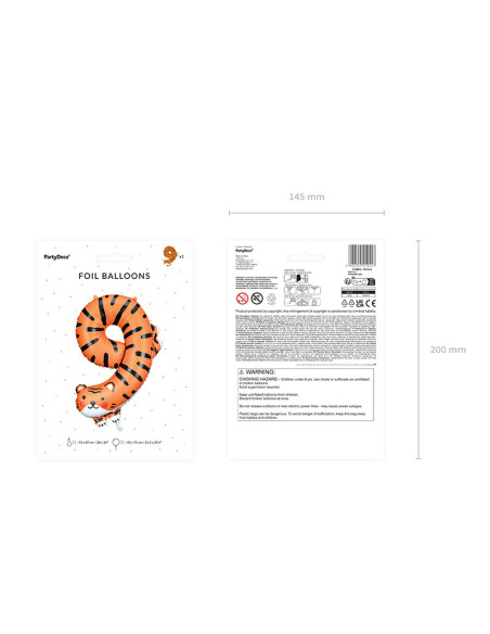 Balon foliowy Cyfra 9 - Tygrys, 64x87 cm, mix