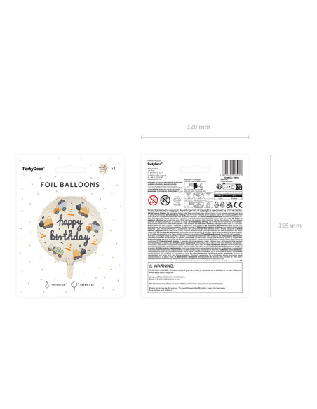 Balon foliowy Pojazdy budowlane, 45 cm, mix