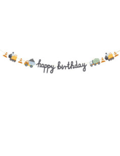 Baner Happy birthday Pojazdy budowlane, 2 m, mix
