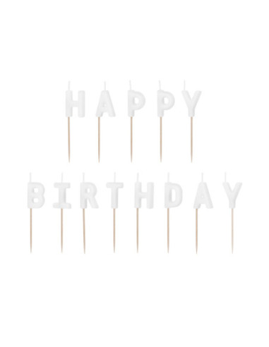Świeczki urodzinowe Happy Birthday, 2.5 cm, biały (1 op. / 13 szt.)