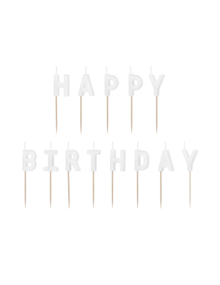 Świeczki urodzinowe Happy Birthday, 2.5 cm, biały (1 op. / 13 szt.)