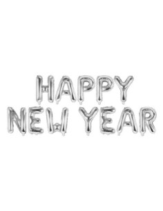 Balon foliowy Happy New Year, 422x46 cm, srebrny