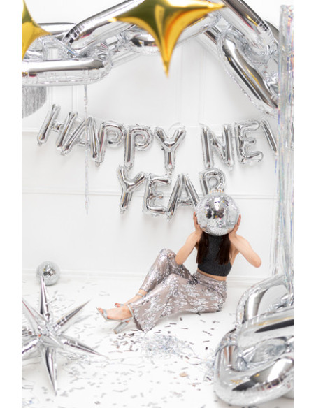Balon foliowy Happy New Year, 422x46 cm, srebrny