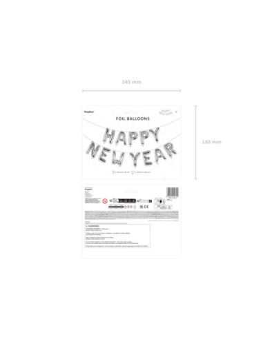 Balon foliowy Happy New Year, 422x46 cm, srebrny