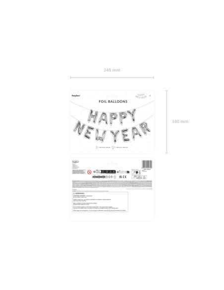 Balon foliowy Happy New Year, 422x46 cm, srebrny