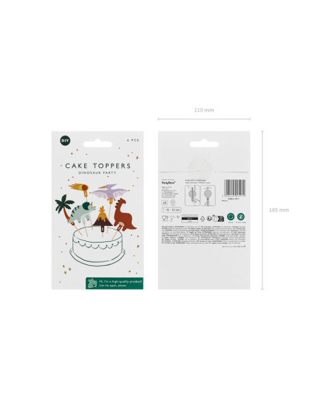 Toppery na tort Dinozaury, 8-12 cm, mix (1 op. / 6 szt.)