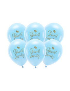Balony Eco 33 cm, Chrzest Święty, błękit (1 op. / 6 szt.)