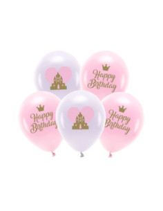 Balony Eco 33 cm, Happy Birthday, mix (1 op. / 5 szt.)