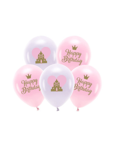 Balony Eco 33 cm, Happy Birthday, mix (1 op. / 5 szt.)