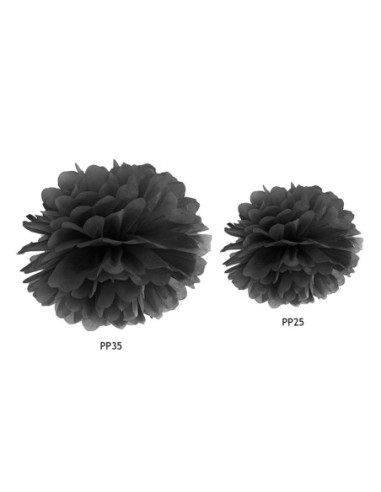 Pompon bibułowy, czarny, 25cm