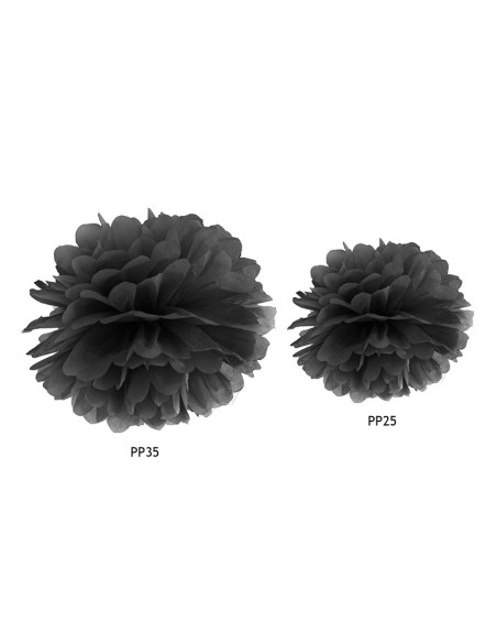 Pompon bibułowy, czarny, 25cm